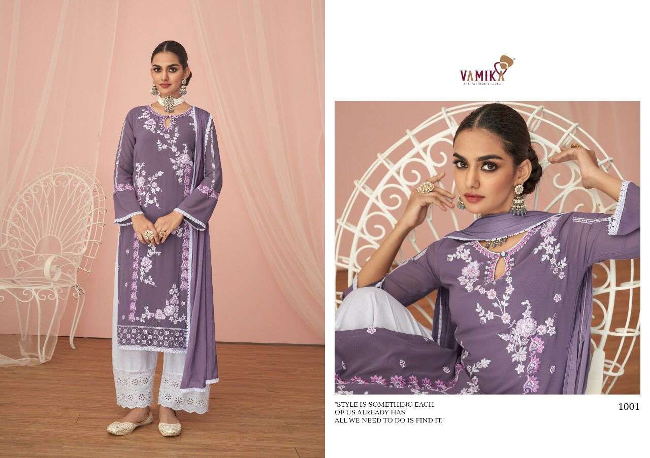 Vamika-noor-fabric-georgette-embroidery-work-straight Line- Kurti- Pure Cotton-Lycra-pant-nazmin-4 Side Border-less-dupatta-1001-c